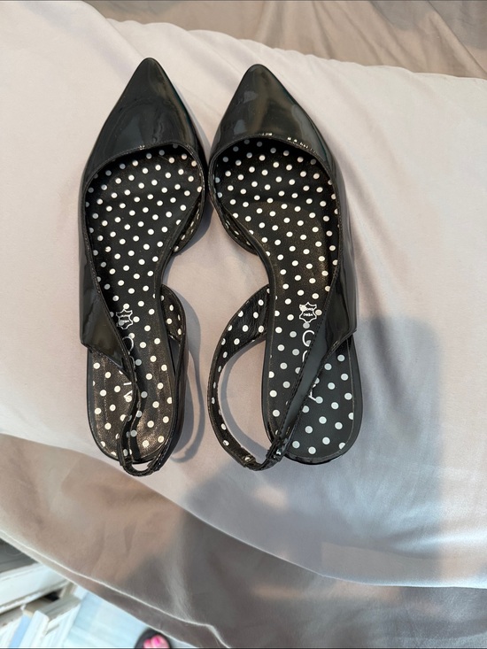 Aldo Shoes - Aldo Black Patent Pointed Slingback Flats with Polka Dot Insole